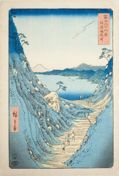 Przełęcz Shiojiri w prowincji Shinano (Shinano Shiojiri toge), z cyklu „Trzydzieści sześć widoków na górę Fuji (Fuji sanjurokkei)” autorstwa Utagawa Hiroshige