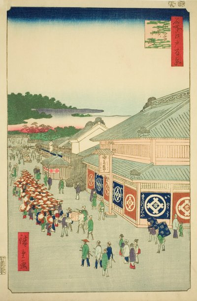 Shitaya Hirokoji, nr 13 z serii "Sto słynnych widoków Edo (Meisho Edo hyakkei)". autorstwa Utagawa Hiroshige