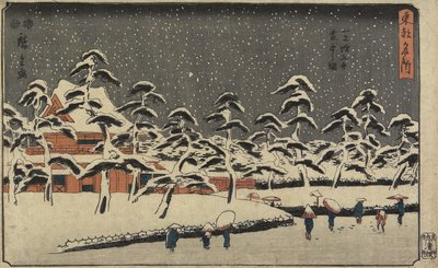 Śnieżny widok świątyni Zo_jo_ji w Shiba, 1847-1852 autorstwa Utagawa Hiroshige