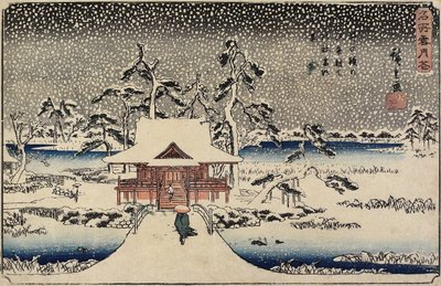 Śnieg w świątyni Benzaiten w stawie Inokashiry, 1843-1847 autorstwa Utagawa Hiroshige
