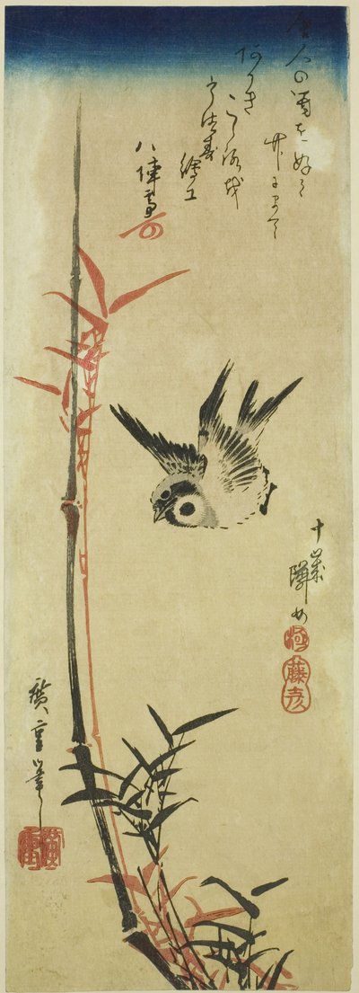 Wróbel i bambus autorstwa Utagawa Hiroshige