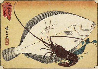 Kolczasty Homar i Flądra, początek XIX wieku autorstwa Utagawa Hiroshige