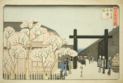 Yoshiwara (Nowy Yoshiwara Spring Akebono Picture), z „Fa Nets Paseo Edo (Wśród słynnych miejsc Edo)” autorstwa Utagawa Hiroshige
