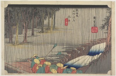 Wiosenny deszcz, Tsuchiyama, ok. 1833 r. autorstwa Utagawa Hiroshige