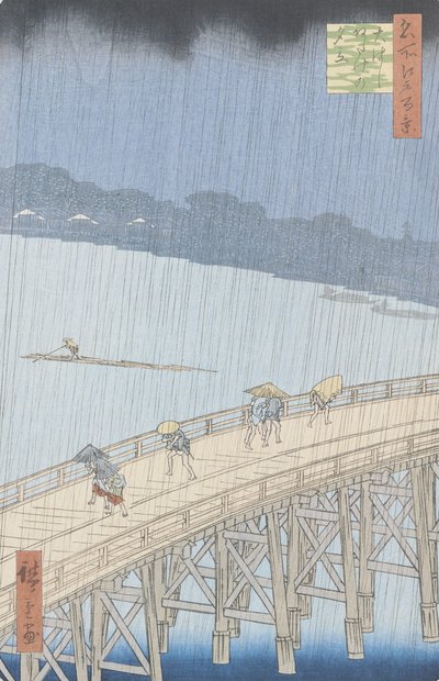 Nagły prysznic na moście Ohashi w Atace, z serii „100 widoków Edo”, 1857 (odbitka drzeworytowa) (zob. także 66101) autorstwa Utagawa Hiroshige