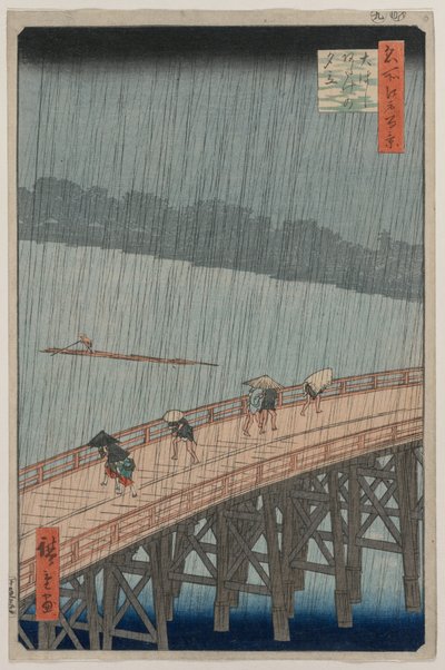 Nagły prysznic nad mostem Shin-Ohashi i Atake..., 1857. autorstwa Utagawa Hiroshige