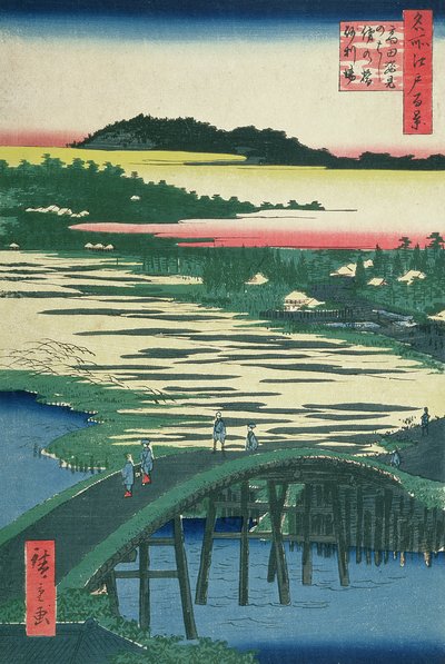 Most Sugatami, most Omokage i Jariba w Takata, z serii „Sto słynnych widoków Edo”, 1857 (kolorowy drzeworyt) autorstwa Utagawa Hiroshige