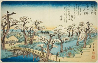 Gow na moście Koganei (punkt kontrolny Koganei-bashi), z serii Te autorstwa Utagawa Hiroshige