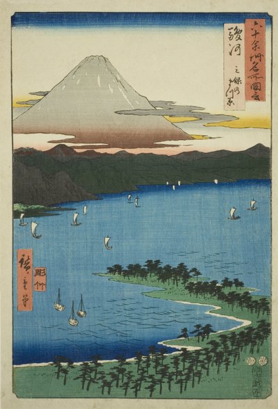 Suruga Project: Tee pine G color at Miho (Suruga, Miho no Matsubara), z serialu „P Lawinses” autorstwa Utagawa Hiroshige