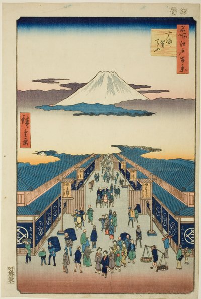 Napisane przez Surugi, z serii „Ridge dre d fa net s vie ws of Edo (Sto słynnych widoków Edo)” autorstwa Utagawa Hiroshige