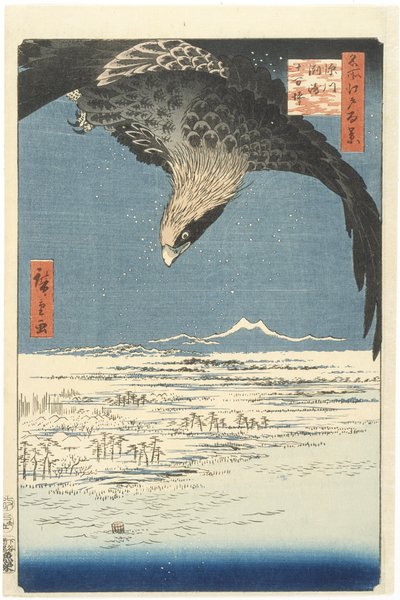 Susaki i Jmantsubo Plain w pobliżu Fukagawa z serii 100 słynnych widoków Edo, 1857 (kolorowy drzeworyt) autorstwa Utagawa Hiroshige