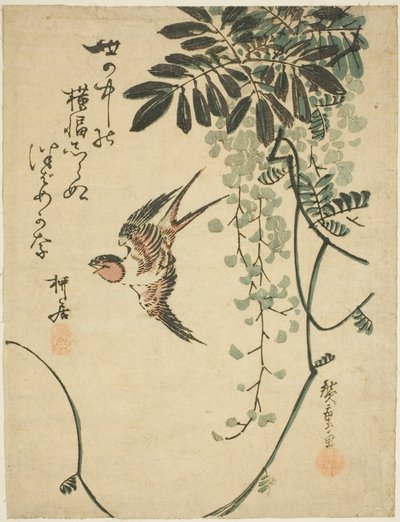 Jaskółka i glicynia autorstwa Utagawa Hiroshige