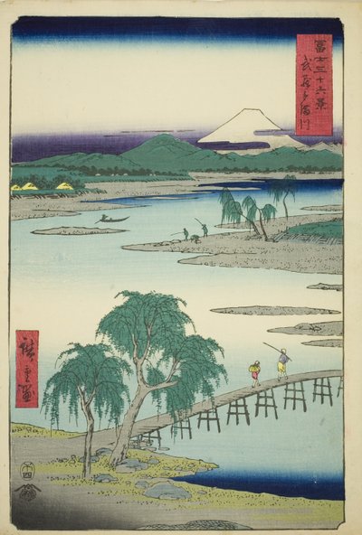 Rzeka Tama w prowincji Musashi (Musashi Tamagawa), z serii „Trzydzieści sześć widoków na górę Fuji (Fuji sanjurokkei)” autorstwa Utagawa Hiroshige