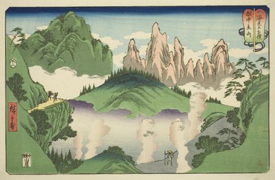 Tateyama w prowincji Etchu (Etchu Tateyama), z serii „Mecze zapaśnicze między górami a morzami (Sankai mitate zumo)” autorstwa Utagawa Hiroshige