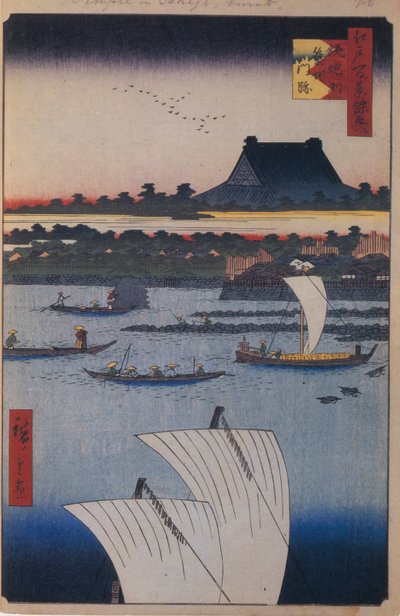 Świątynia Teppozu i Tsukiji Monzeki Sto słynnych widoków Edo, 1856-1858 autorstwa Utagawa Hiroshige