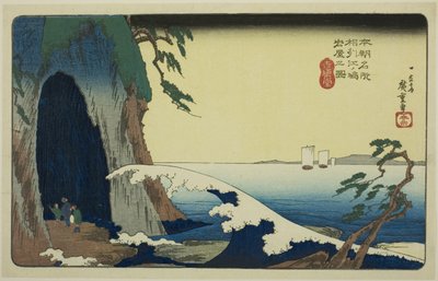 Te Kave w Enoshima Kazusa Sagami P Rovinse (Mapa Surowego Sake Enoshima Iwaya), z Te Celliers autorstwa Utagawa Hiroshige