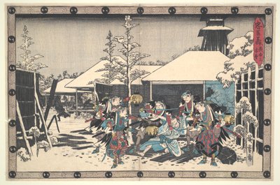 Lojalna Liga Czterdziestu Siedmiu R?ninów (Ch?shingura), Akt XI, nr 3: Nocny Atak Moronao przejęty przez Roninów autorstwa Utagawa Hiroshige