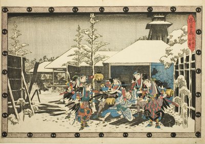 Nocny atak, część 3: Misja zakończona (Youchi san, honmo), z serii „Zemsta lojalnych podwładnych (Chushingura)” autorstwa Utagawa Hiroshige