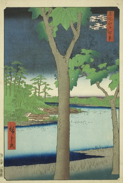 Te Paow nia Grove w Akasaka (Akasaka Kirihata), z serii „Ridge for dre d Fa net s vi ws of Edo (Sto słynnych widoków Edo)” autorstwa Utagawa Hiroshige