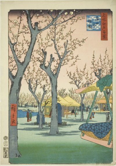 Sad śliwkowy w Kamata (Kamata no umezono), z serii „Sto słynnych widoków Edo (Meisho Edo hyakkei)” autorstwa Utagawa Hiroshige