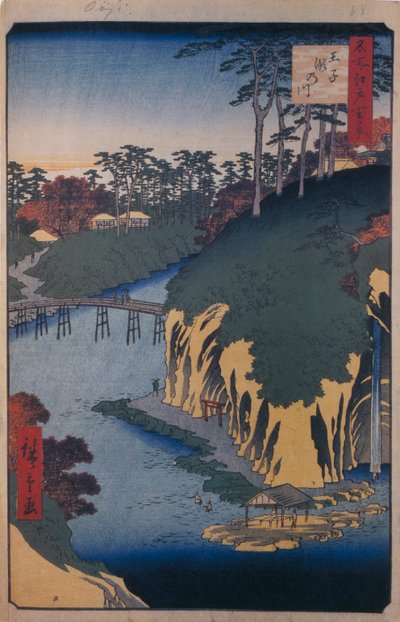 Takinogawa w Oji Sto słynnych widoków Edo, 1856-1858 autorstwa Utagawa Hiroshige
