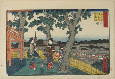 Widok na wzgórze Matuschiyama, dzielnicę Saruwaka i świątynię Kinryu_zan, listopad 1853 autorstwa Utagawa Hiroshige