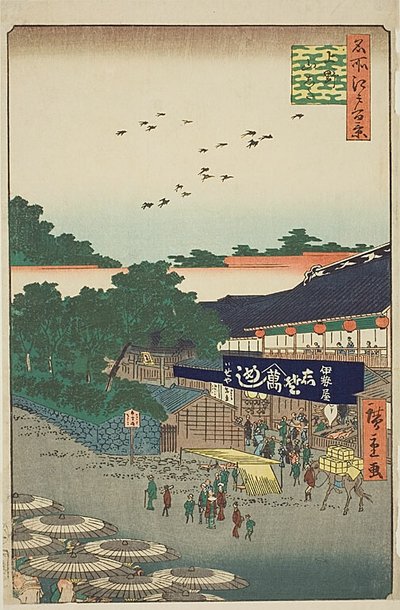 Dzielnica Yamashita w Ueno (Ueno Yamashita), nr 12 z serii "Sto słynnych widoków Edo (Meisho Edo hyakkei)". autorstwa Utagawa Hiroshige