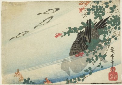 Pstrągi, kaczka i koniczyna autorstwa Utagawa Hiroshige