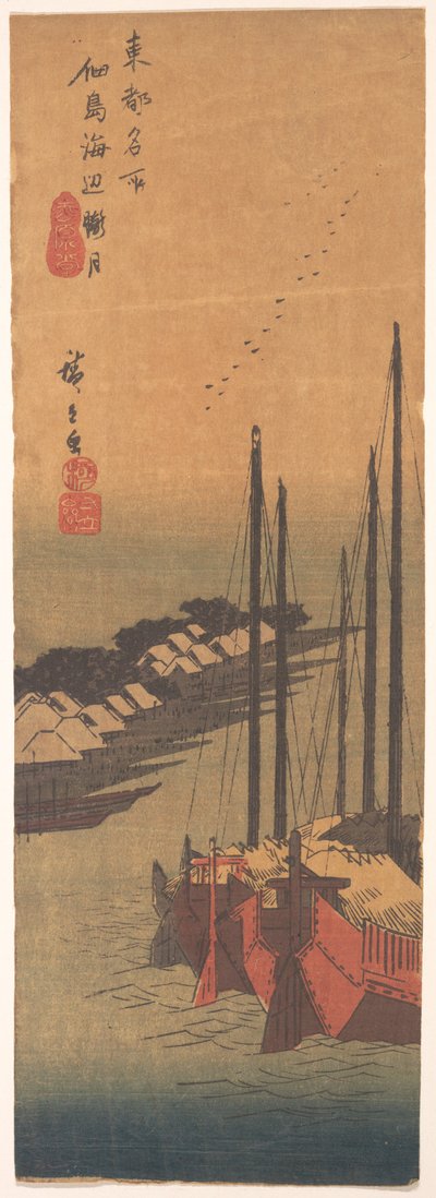 Tsukudajima no Oborozuki autorstwa Utagawa Hiroshige