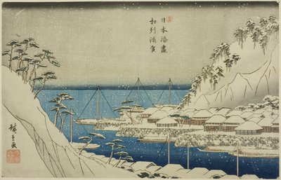 Uraga w prowincji Sagami (Soshu Uraga), z serii „Porty Japonii (Nihon minato zukushi)” autorstwa Utagawa Hiroshige
