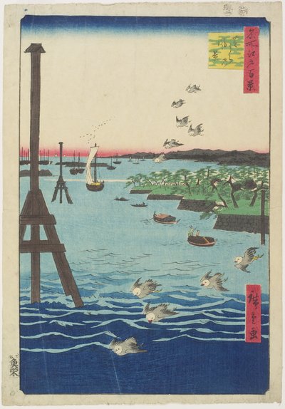 Widok na wybrzeże Shiba, luty 1856 autorstwa Utagawa Hiroshige