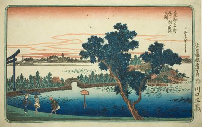Widok na Staw Lotosu w Shinobugaoka (Shinobugaoka hasuike no zu), z cyklu „Słynne widoki na wschodnią stolicę (Toto Meisho)” autorstwa Utagawa Hiroshige