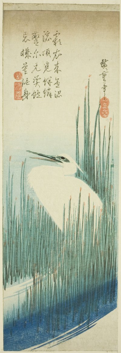 Czapla biała i pędzle autorstwa Utagawa Hiroshige