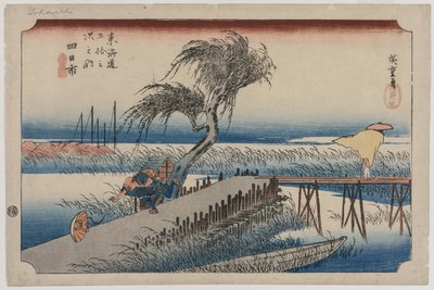 Yokkaichi: Widok na rzekę Mie z serii Pięćdziesiąt trzy stacje Tōkaidō autorstwa Utagawa Hiroshige