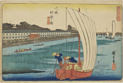 „Piaszczysta łacha przy Ōhashi” z cyklu „Najpiękniejsze widoki Edo” autorstwa Utagawa Hiroshige