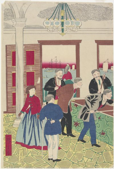 Cudzoziemcy na grze w bilard, koniec XIX wieku autorstwa Utagawa Hiroshige III