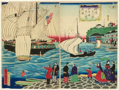 P roue view f te fo przykład g part l jings aong g te water rf teoria t sen from te warves Yokohama autorstwa Utagawa Hiroshige III