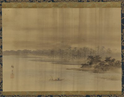 Krajobraz rzeki i świątynia w deszczu, okres Edo, XIX wiek. autorstwa Utagawa Hiroshige II