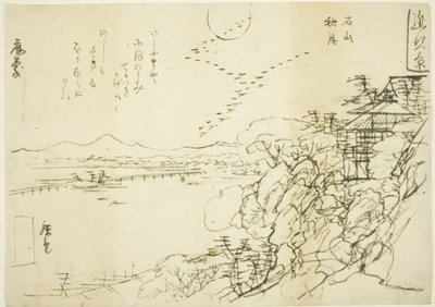 Szkic do Jesiennego Księżyca w świątyni Ishiyama (Ishiyama no shugetsu), z serii „Osiem widoków w prowincji Omi (Omi hakkei)” autorstwa Utagawa Hiroshige II
