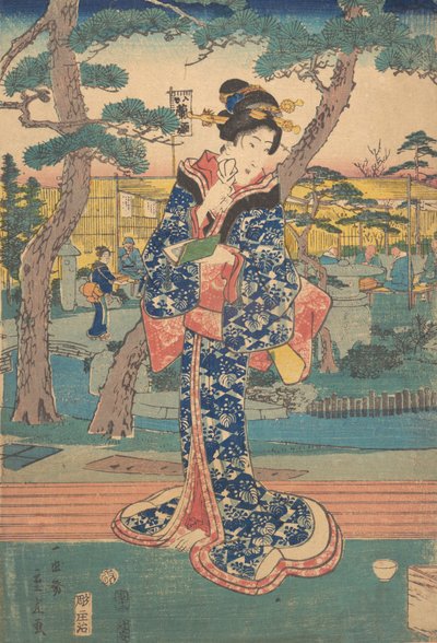 Młoda dziewczyna w herbaciarni w Iriya, połowa XIX wieku. autorstwa Utagawa Hiroshige II
