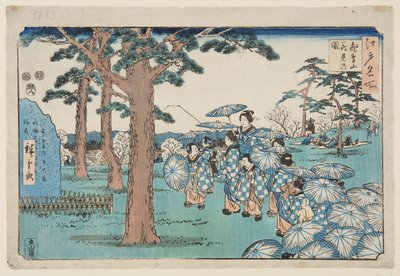 Wiśniowy widok na wzgórzu Asuka (Asukayama hanami no zu) (kolorowy drzeworyt) autorstwa Utagawa II Hiroshige