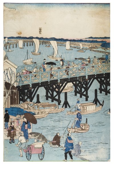 Znane miejsca w Tokio, prawdziwy widok na most Ryogoku autorstwa Utagawa II Hiroshige