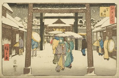Shinmei Shrine in Shiba (Shiba Shinmeig?) (kolorowy drzeworyt) autorstwa Utagawa II Hiroshige