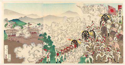 Mała walka w Seulu, Korea Chôsen Keijô no shôsen (tytuł na obiekcie) autorstwa Utagawa Kokunimasa