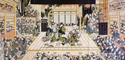 Przedstawienie teatru kabuki w Edo, ukiyo-e art print autorstwa Utagawy Kunimaru (1794-1829), drzeworyt, cywilizacja japońska, okres Edo autorstwa Utagawa Kunimaru