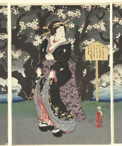 Wieczorny spacer wzdłuż rzeki autorstwa Utagawa Kunisada (I)