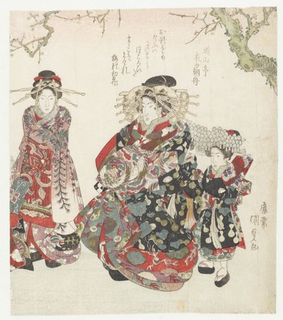 Kurtyzana z dwiema pokojówkami autorstwa Utagawa Kunisada (I)