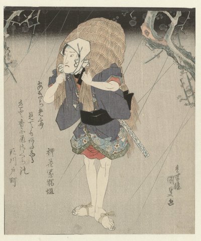 Mężczyzna w słomianym płaszczu przeciwdeszczowym autorstwa Utagawa Kunisada (I)