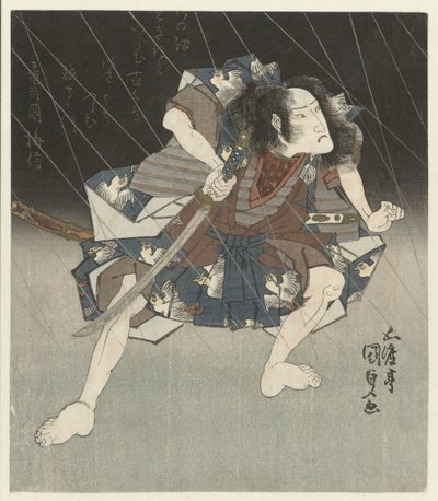 Samuraj w deszczu autorstwa Utagawa Kunisada (I)