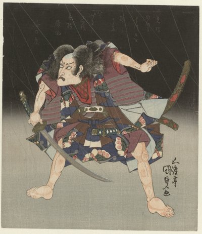 Samuraj w deszczu autorstwa Utagawa Kunisada (I)